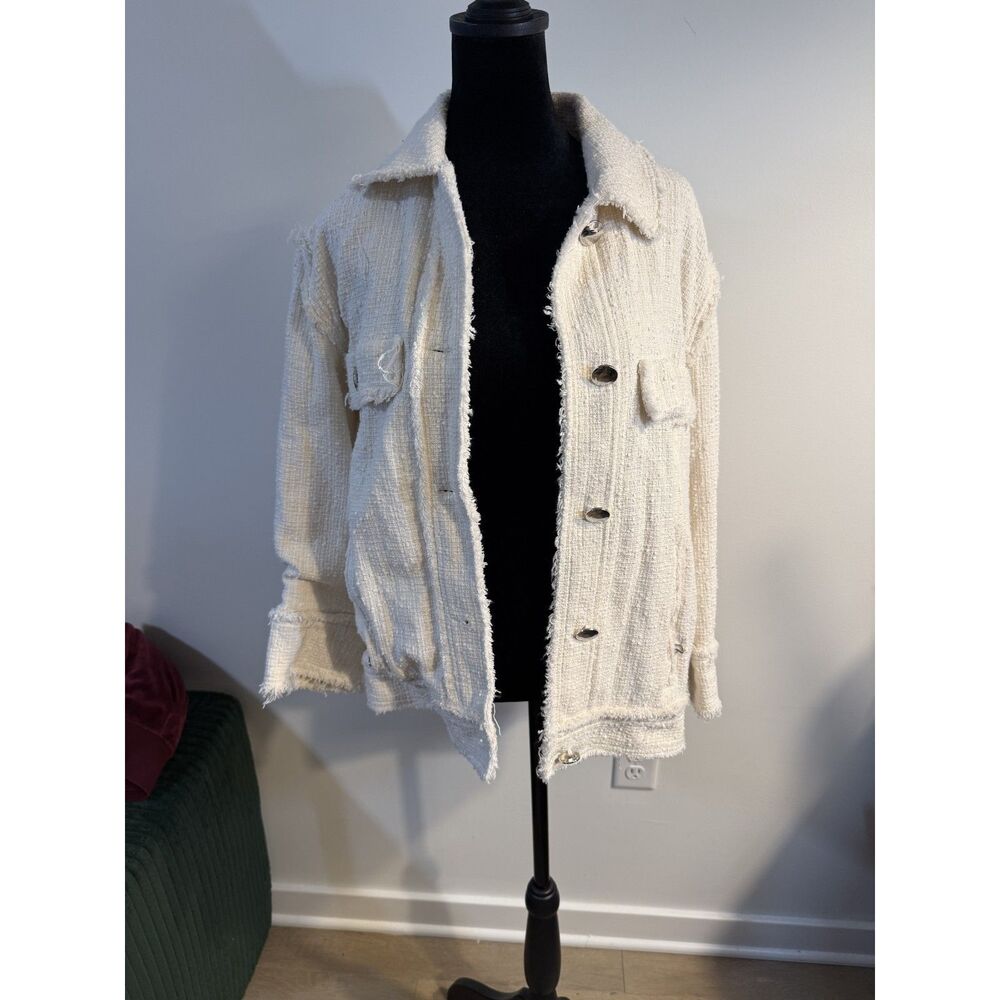 Zara Cream Tweed Fringe-Trim Jacket — Never Worn